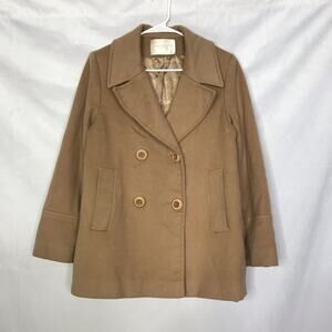 Fleurette camel color 100% wool satin lined double breast collared jacket